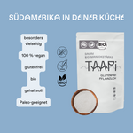 Die saure Tapiokastaerke ist besonders vielseitig und als natürliches Triebmittel besonders für Gebäck und Pao de quejio geeignet. Sie ist 100 vegan. Die glutenfreie Tapiokastaerke von TAAPi ist zudem bio und sehr gehaltvoll, sowie paleo geeignet.